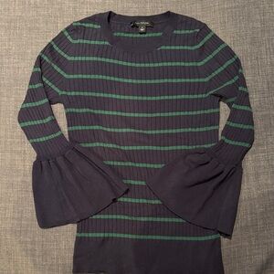 Ann Taylor Navy and Green Striped Sweater